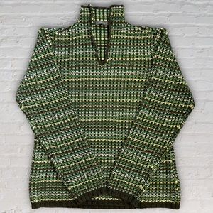 Liz Claiborne Chunky Knit Green Multicolored Earthcore V-Neck Pullover Sweater